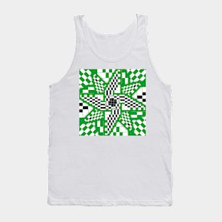 Green Black and White Checkered Pinwheel Optical Illusion Tank Top